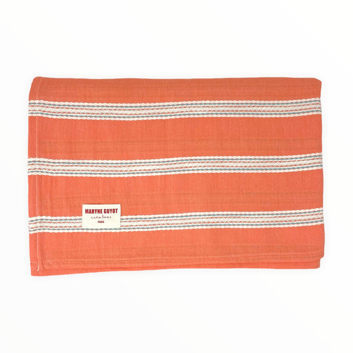 Nappe orange à lignes brodées - Orange rayée Nappes Maryne Guyot créations