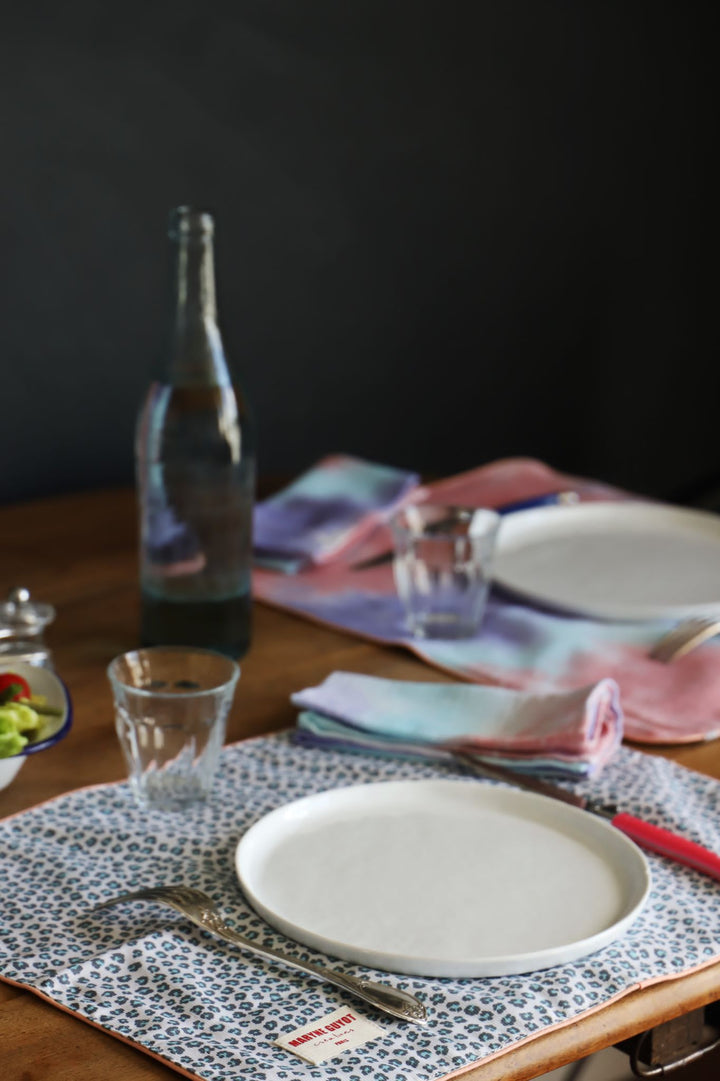 Lot de 4 sets de table réversibles motif Graou turquoise et tie and dye violet - Graou Bleu