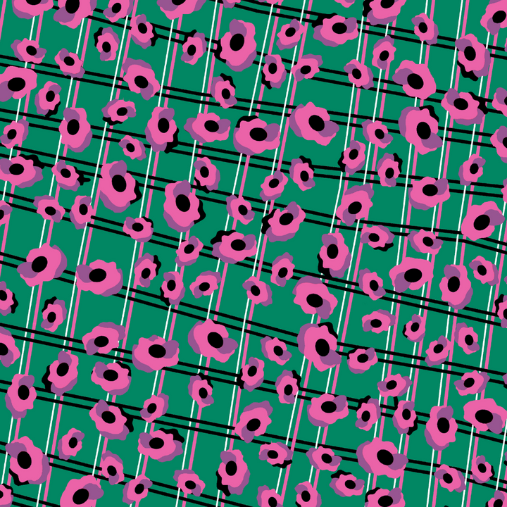 Nappe verte motifs fleurs et carreaux - Violette Nappes Maryne Guyot créations