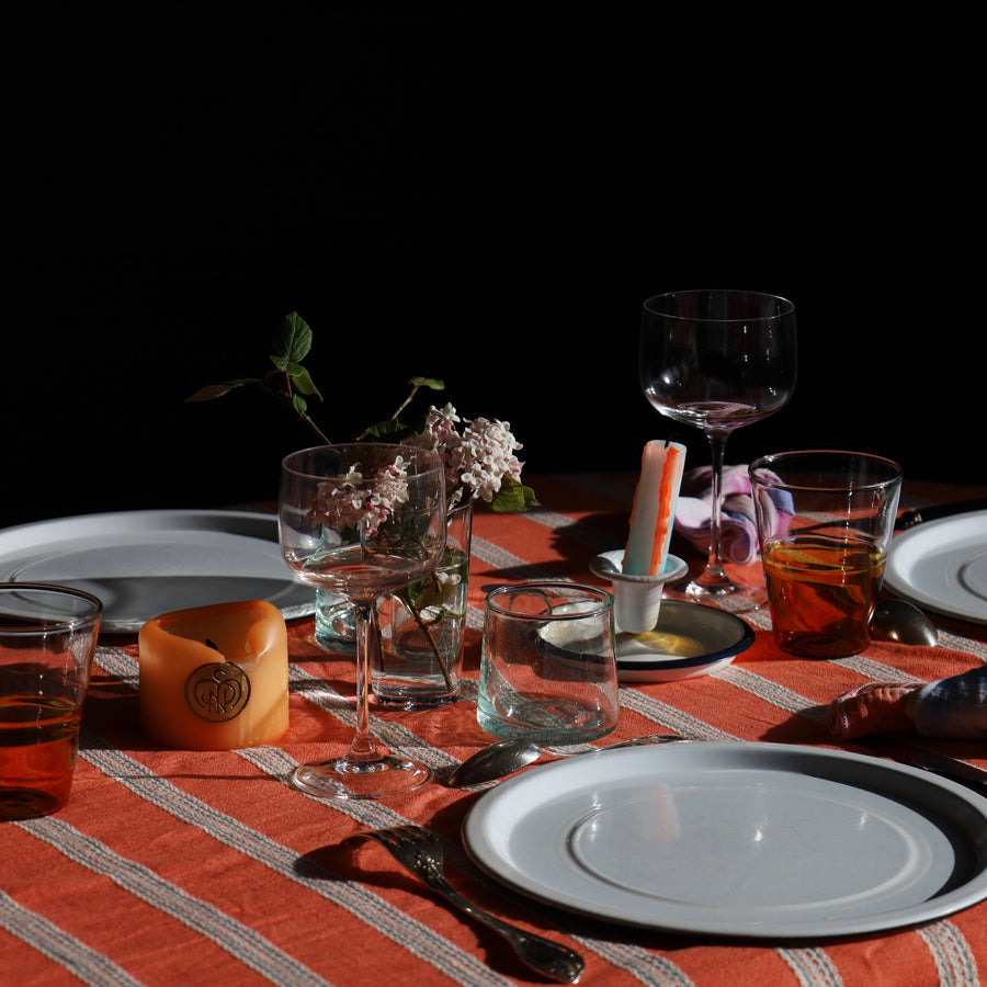 Nappe orange à lignes brodées - Orange rayée Nappes Maryne Guyot créations