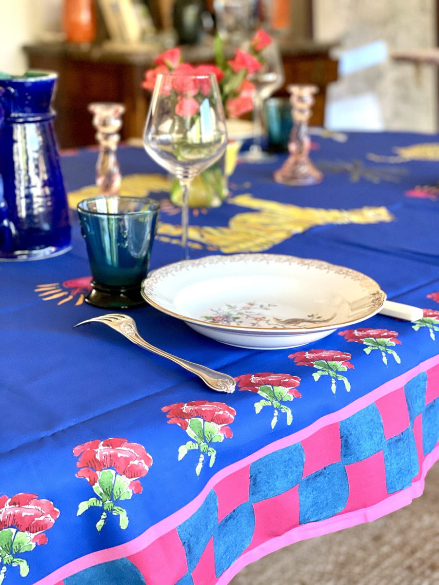 Arrivage - Nappe - Tigres, léopards, palmiers et abeilles - Bleue Nappes Maison Datcha