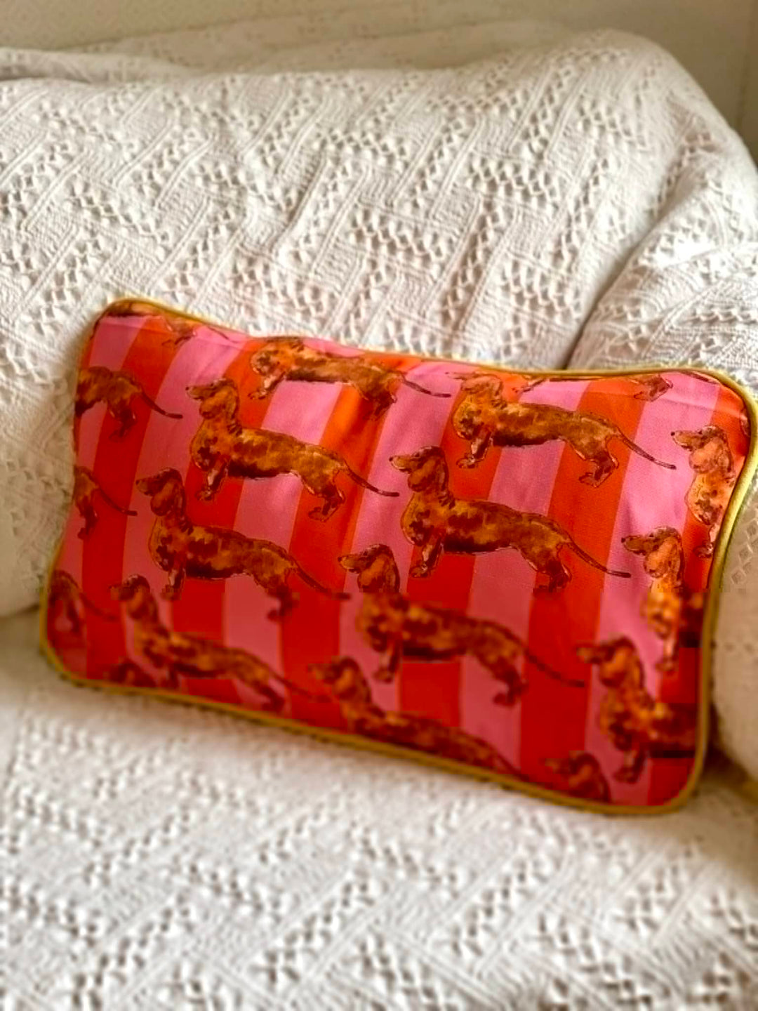 Mat cushion cover - Dachshund - pink and orange stripes