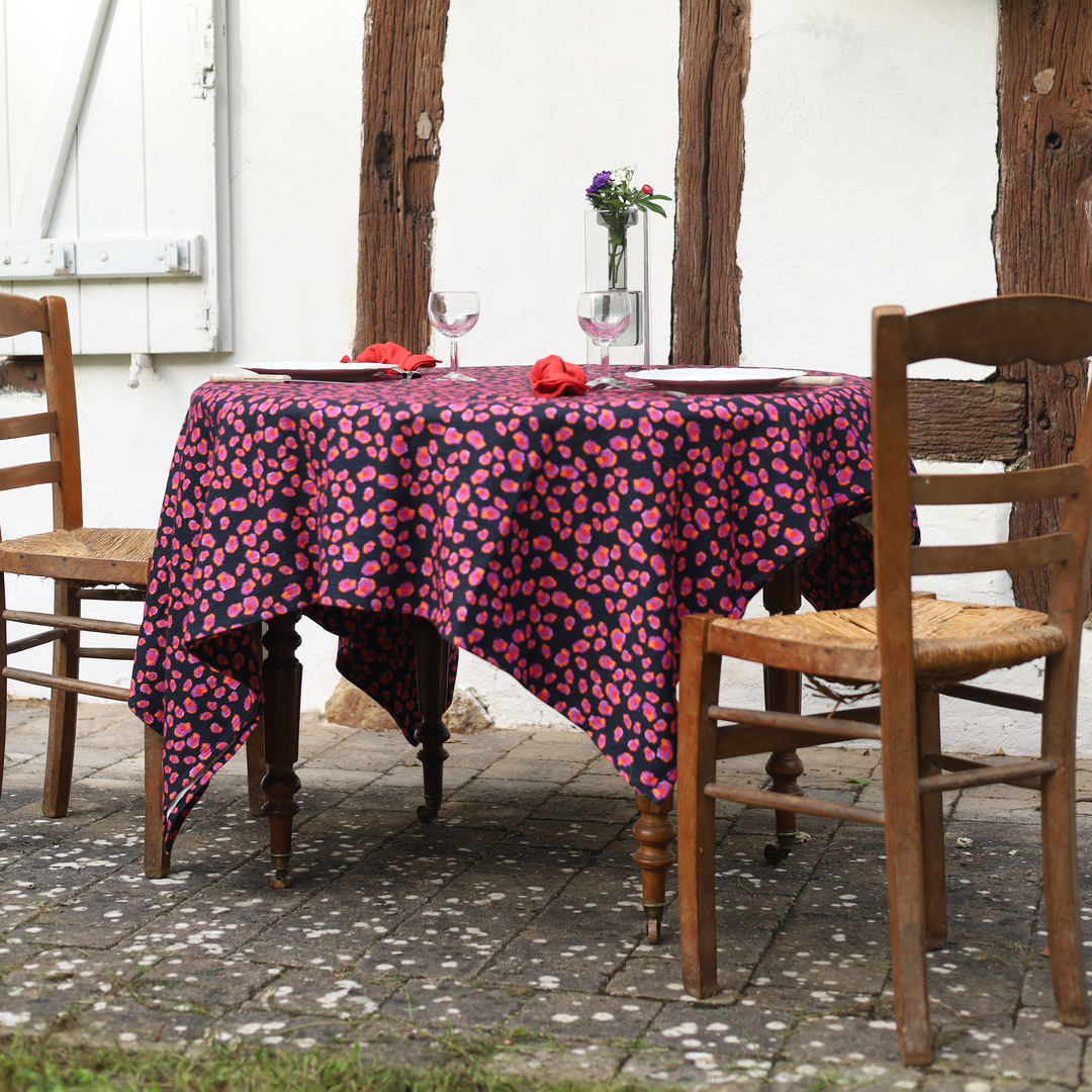 Black tablecloth with pink and purple pattern - the little black tablecloth