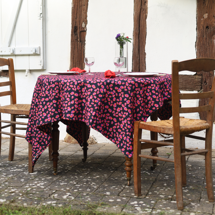 Black tablecloth with pink and purple pattern - the little black tablecloth