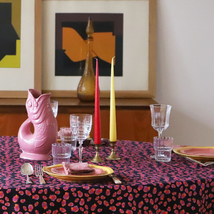 Black tablecloth with pink and purple pattern - the little black tablecloth