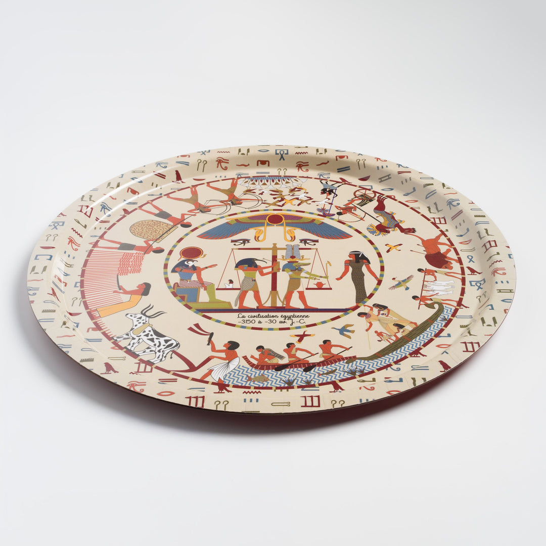 Plateau de service bois manufacture française illustration Égypte beige