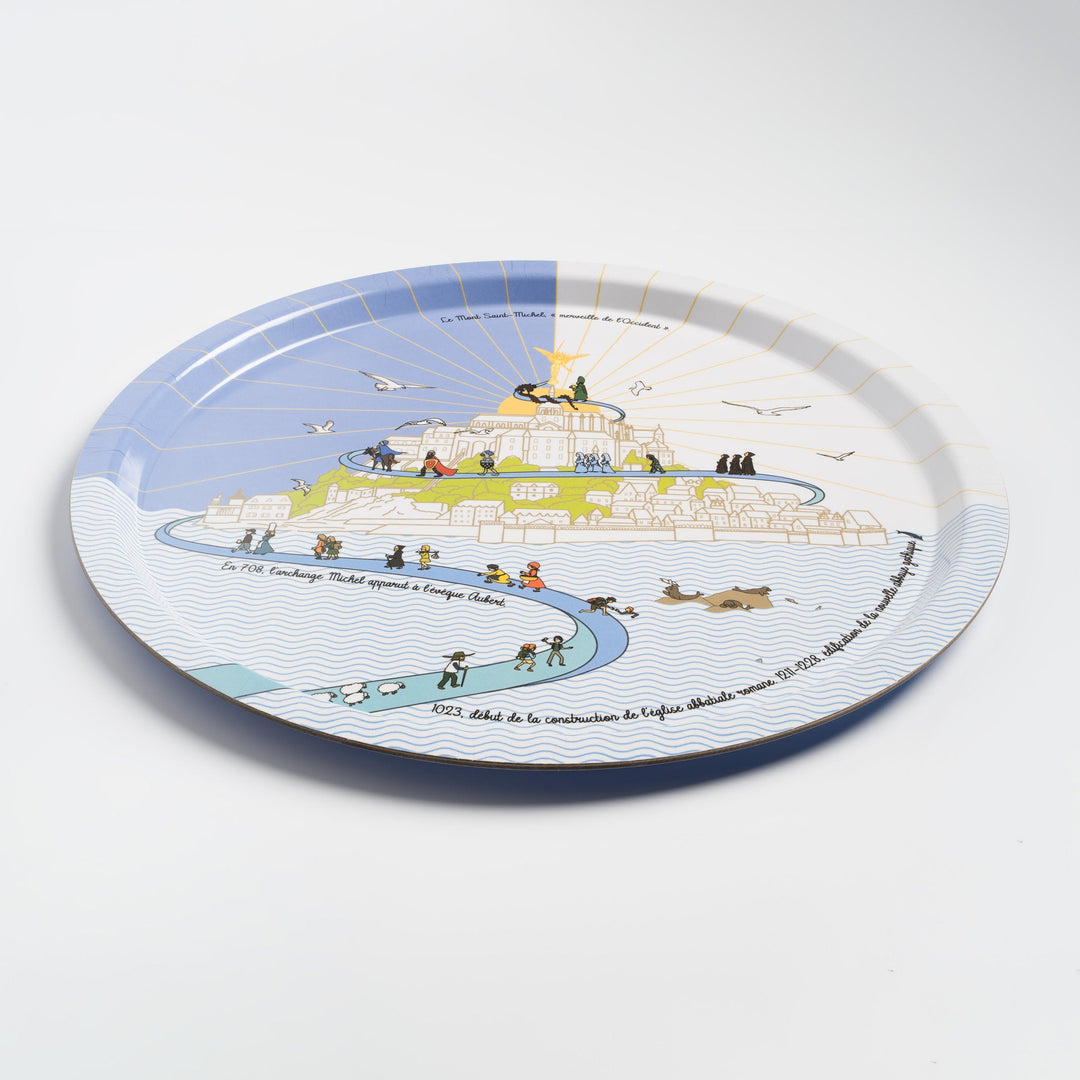 Plateau bois stratifié manufacturé en France illustrant l'abbaye du Mont-Saint-Michel.