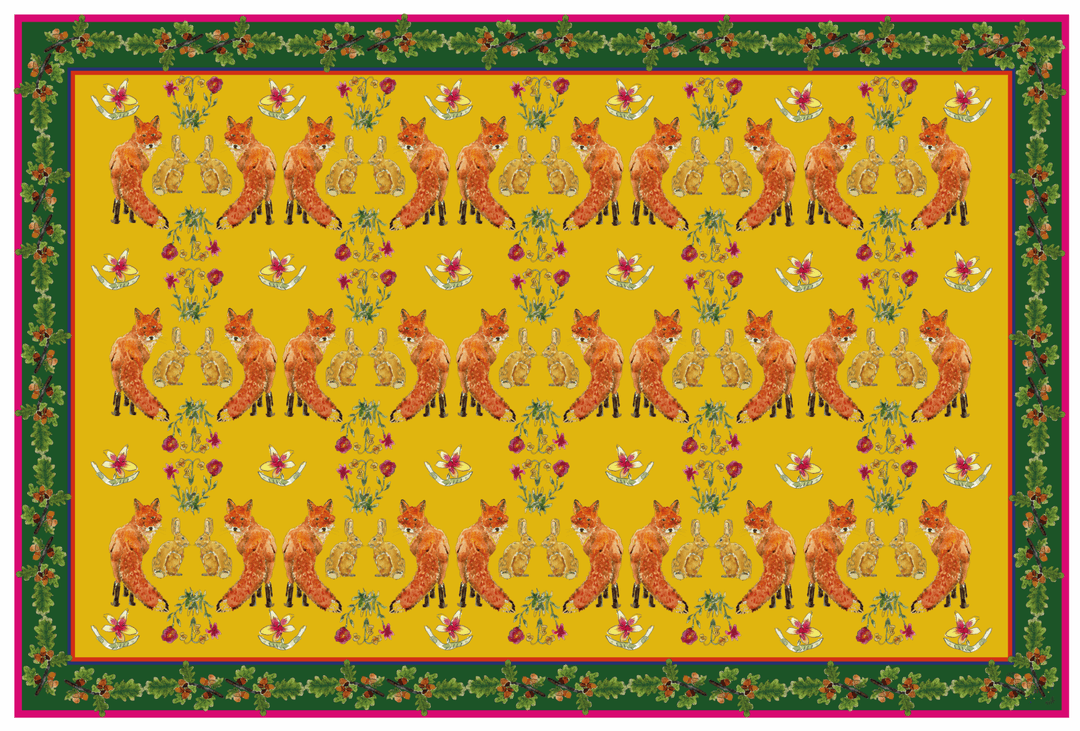 Sets de table - Tissu polyester - Motifs renards et lièvres - Fond uni curry Sets de table Maison Datcha