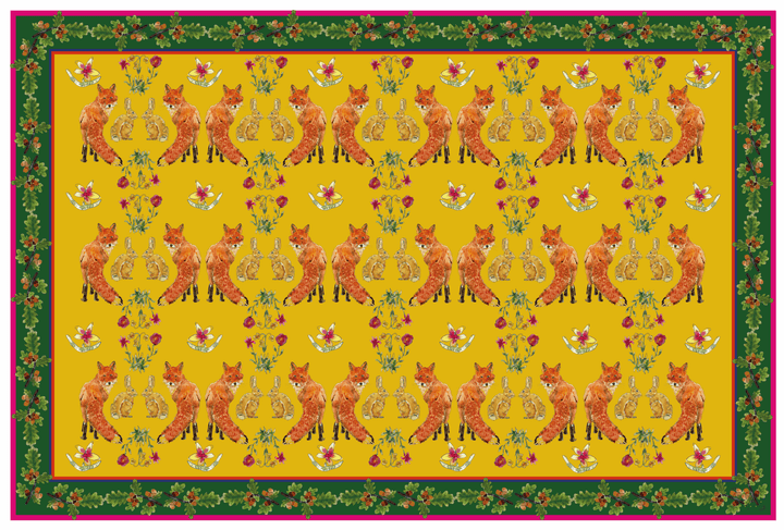 Sets de table - Tissu polyester - Motifs renards et lièvres - Fond uni curry Sets de table Maison Datcha