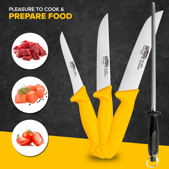 Set de couteaux à viande 4 pièces avec fusil à aiguiser Couteaux à viande Solingen Germany
