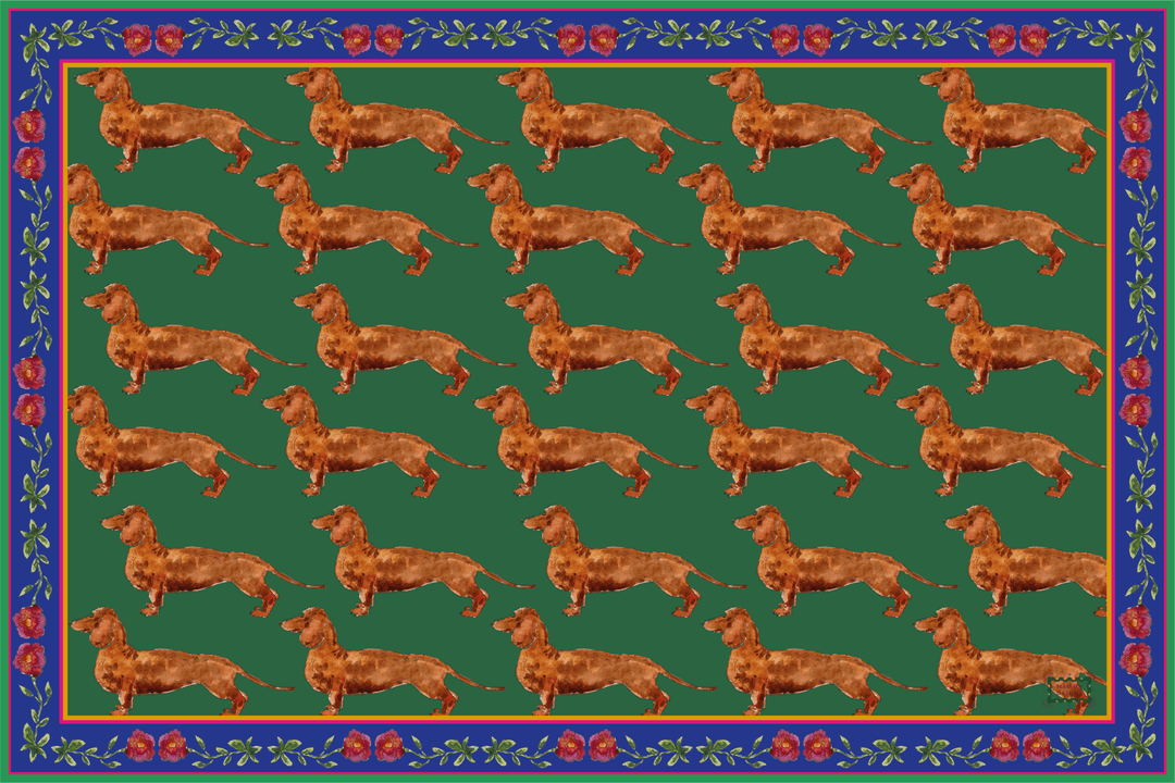 Placemats - Polyester fabric - Dachshund pattern - Plain green background