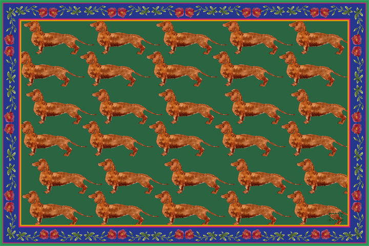 Placemats - Polyester fabric - Dachshund pattern - Plain green background