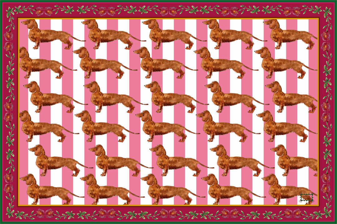 Sets de table - Tissu polyester - Motifs teckels - Fond rayures roses et blanches Sets de table Maison Datcha