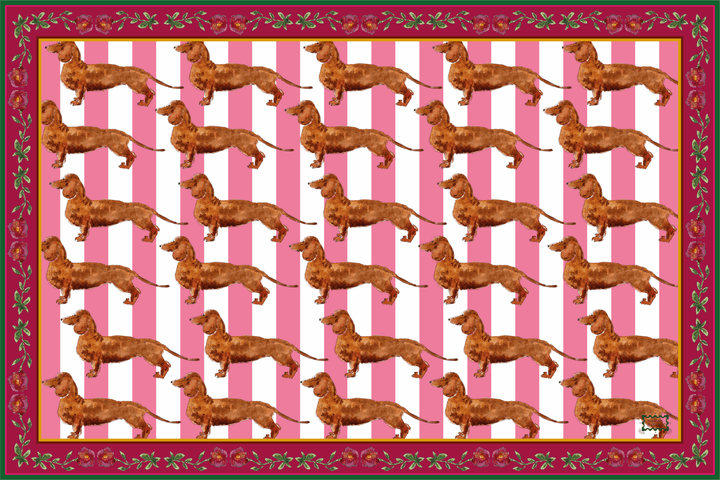 Sets de table - Tissu polyester - Motifs teckels - Fond rayures roses et blanches Sets de table Maison Datcha