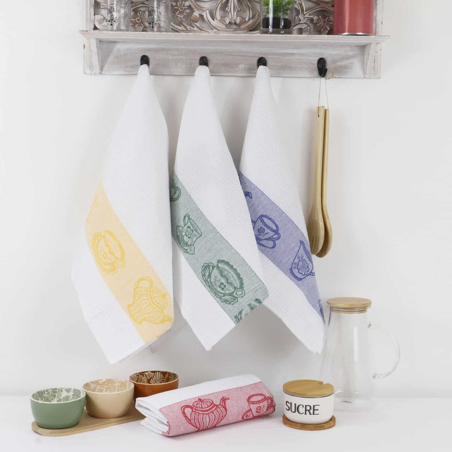Lot de 12 torchons coton nid d'abeille jacquard REBECCA - Made in Portugal Torchons et essuis-mains Linandelle